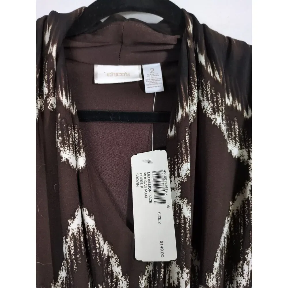 NEW Chico’s Dress Size 2 (US 12) Medallion Haze Morgan Maxi Stretchy Dress Brown - Picture 7 of 10